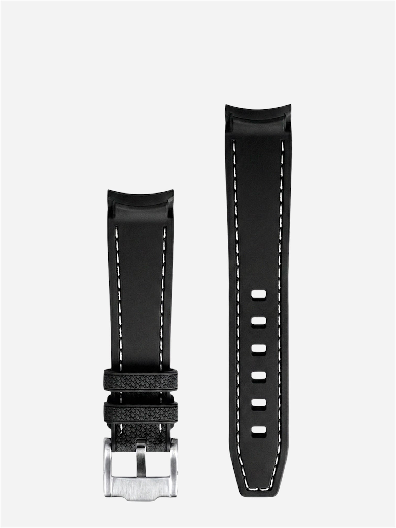 Black-White-Stitch-Rubber-Strap-20mm-Curved-End-Back