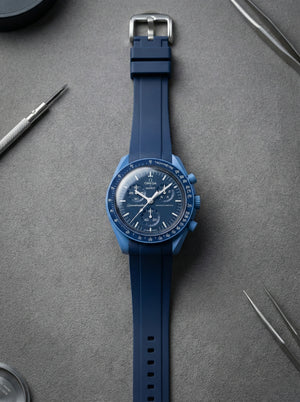 Blue smooth rubber strap for Omega x Swatch MoonSwatch Mission to Neptune. 