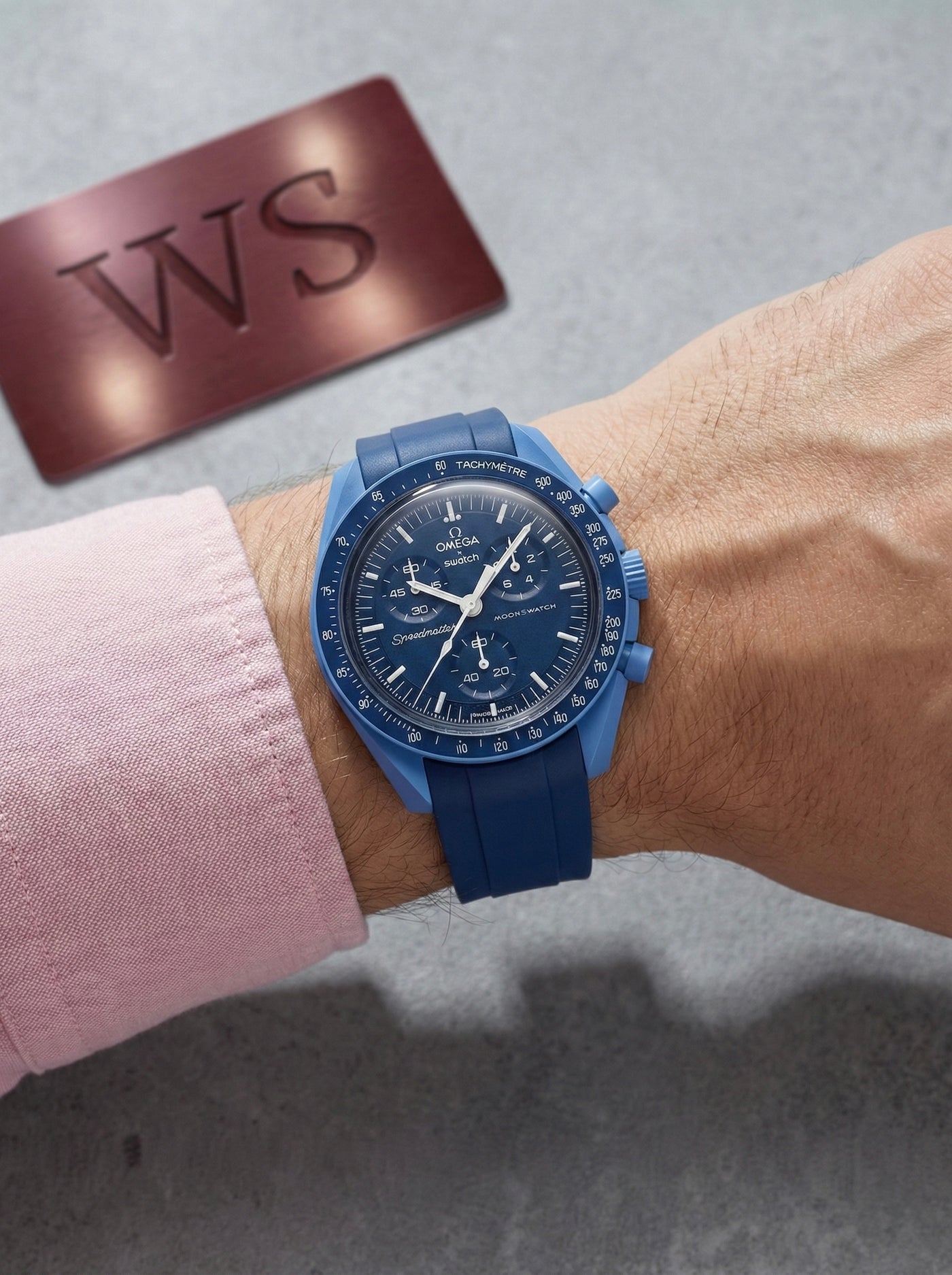 Blue smooth rubber strap for Omega x Swatch MoonSwatch Mission to Neptune. 