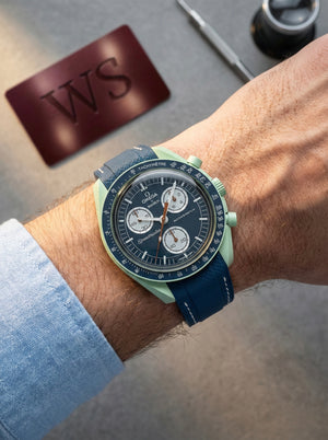 Dark Blue Stitch Rubber Strap for Omega x Swatch Mission to Earth
