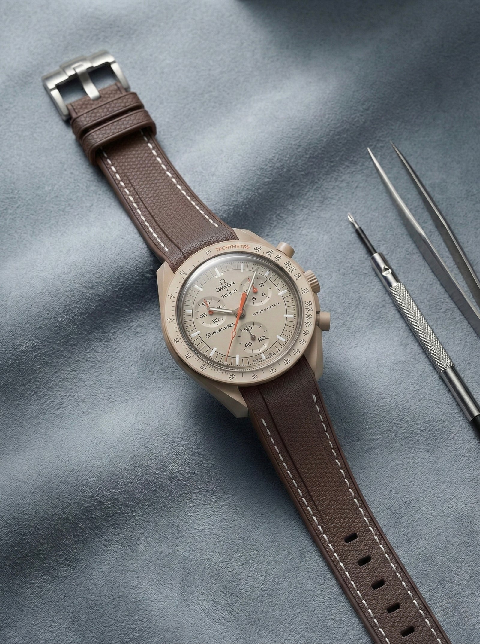 Dark Brown Stitch Rubber Strap for Omega x Swatch Mission to Jupiter