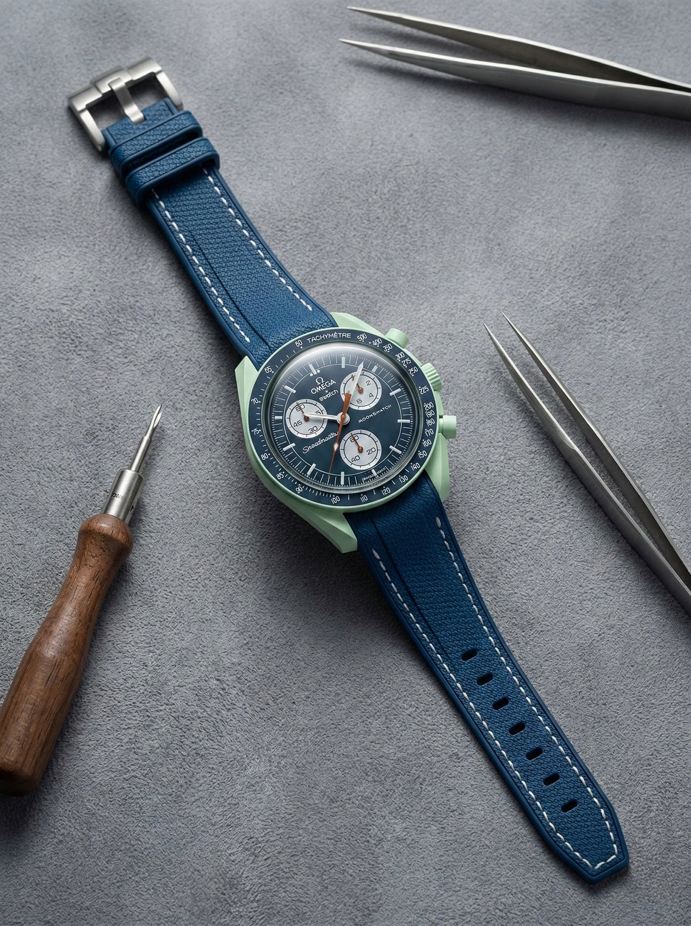 Dark Blue Stitch Rubber Strap for Omega x Swatch Mission to Earth