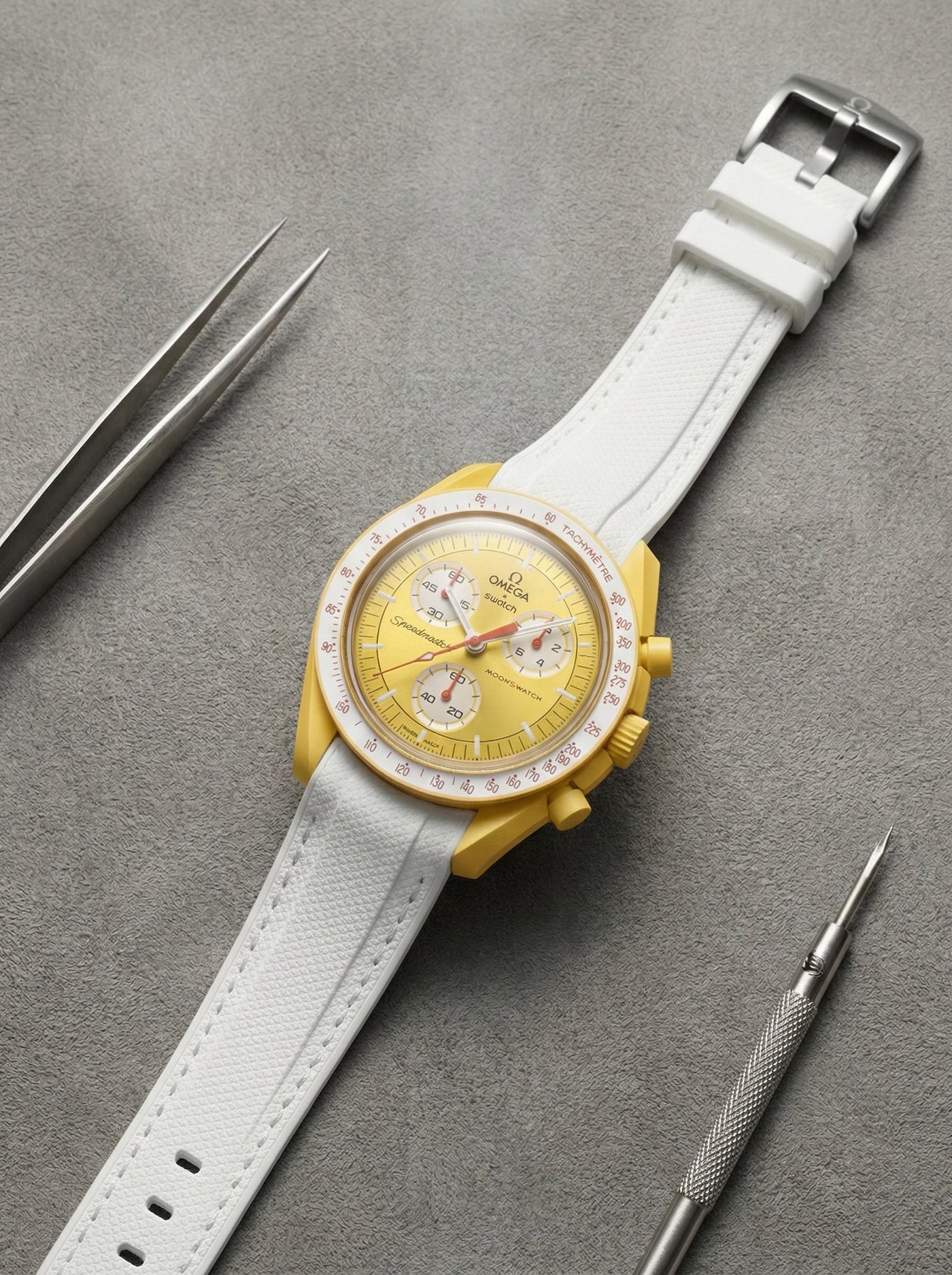 White Stitch Rubber Strap for Omega x Swatch Mission to Sun