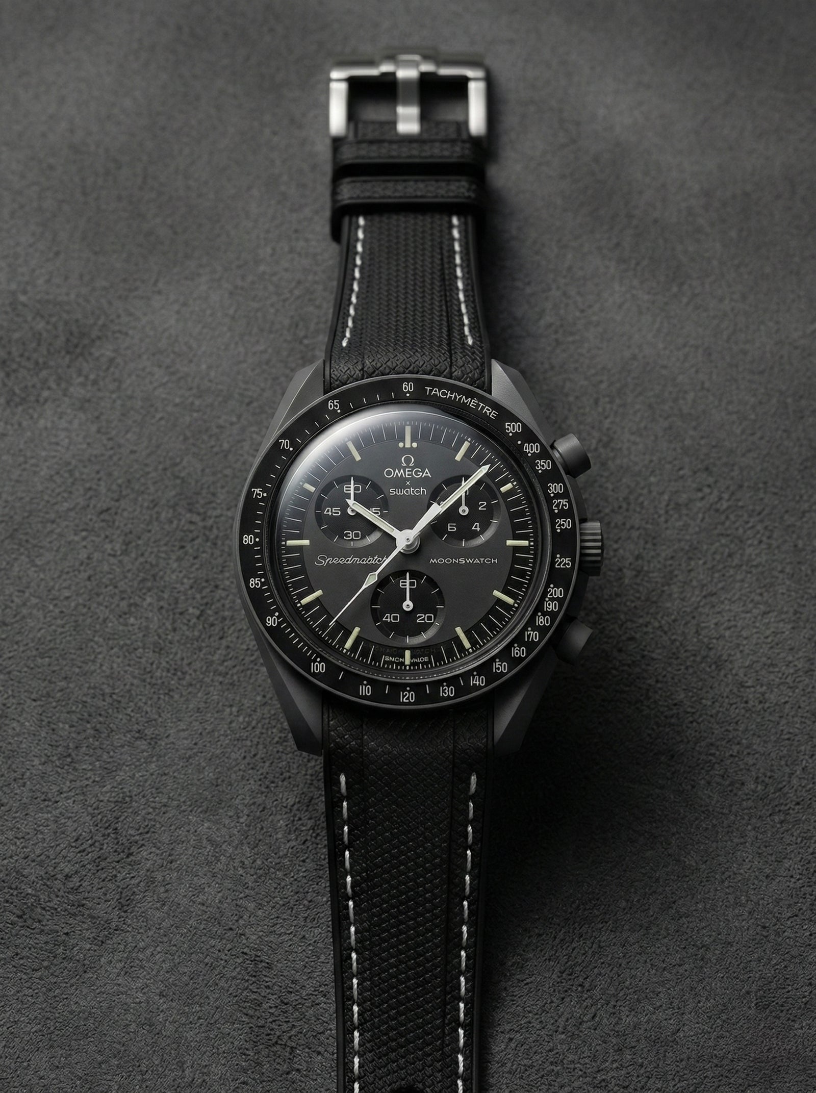 Black Stitch Rubber Strap for Omega x Swatch Mission to Mercury