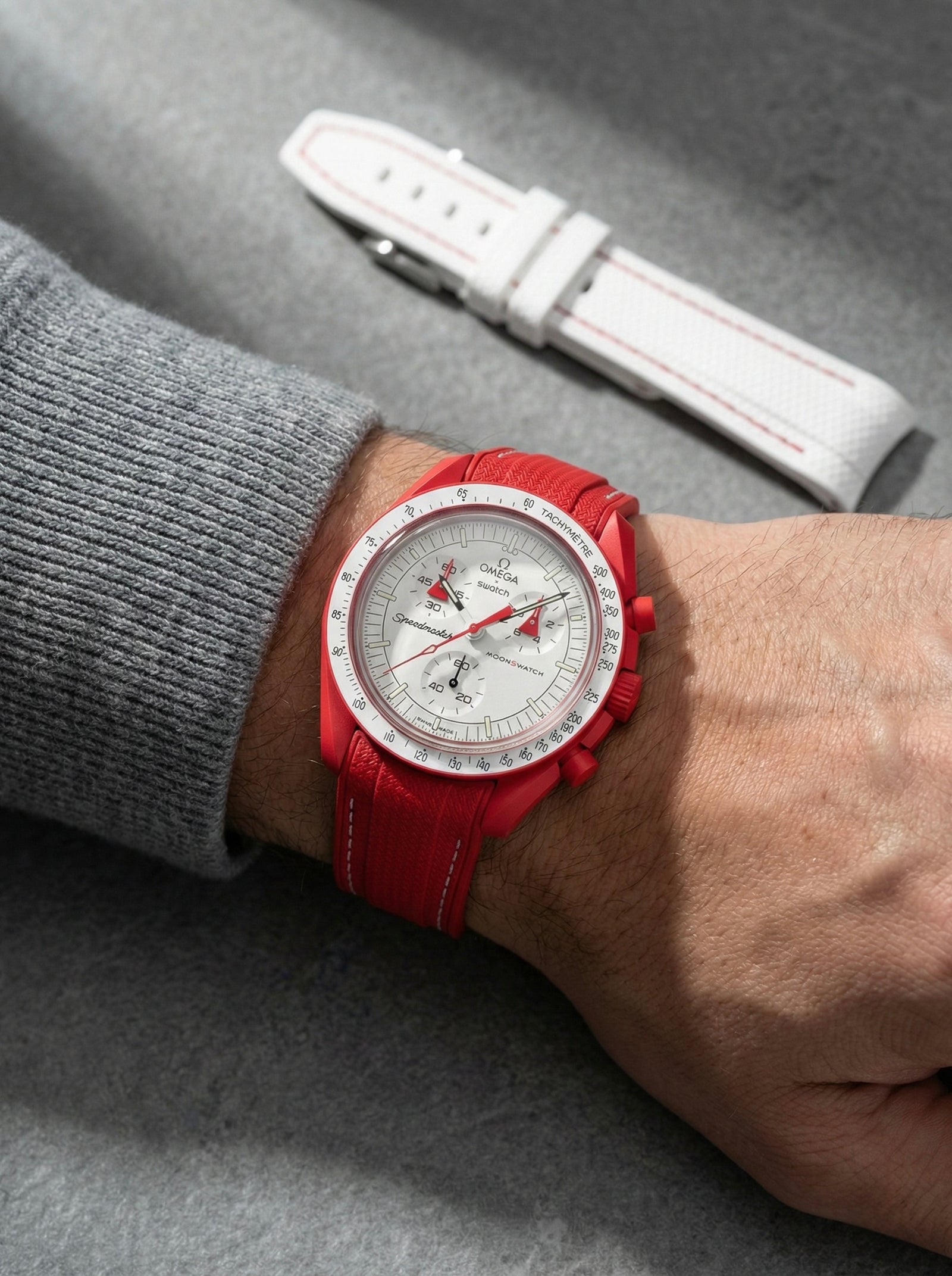 Red Stitch Rubber Strap for Omega x Swatch Mission to Mars