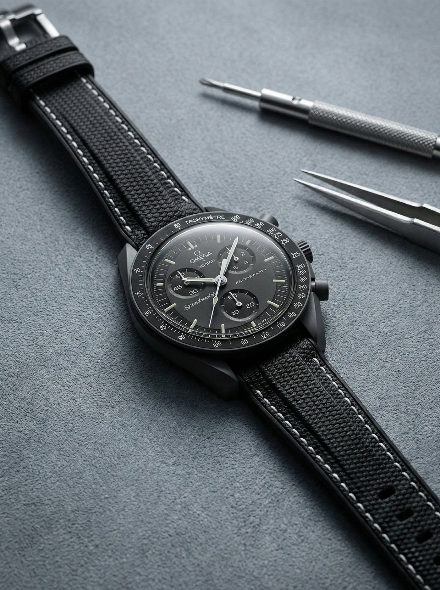 Black Stitch Rubber Strap for Omega x Swatch Mission to Mercury