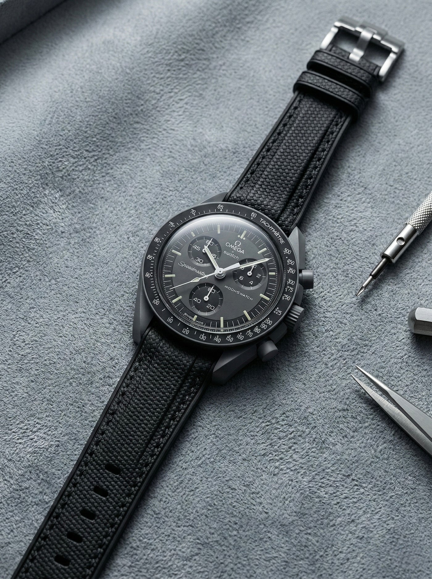 Black Stitch Rubber Strap for Omega x Swatch Mission to Mercury