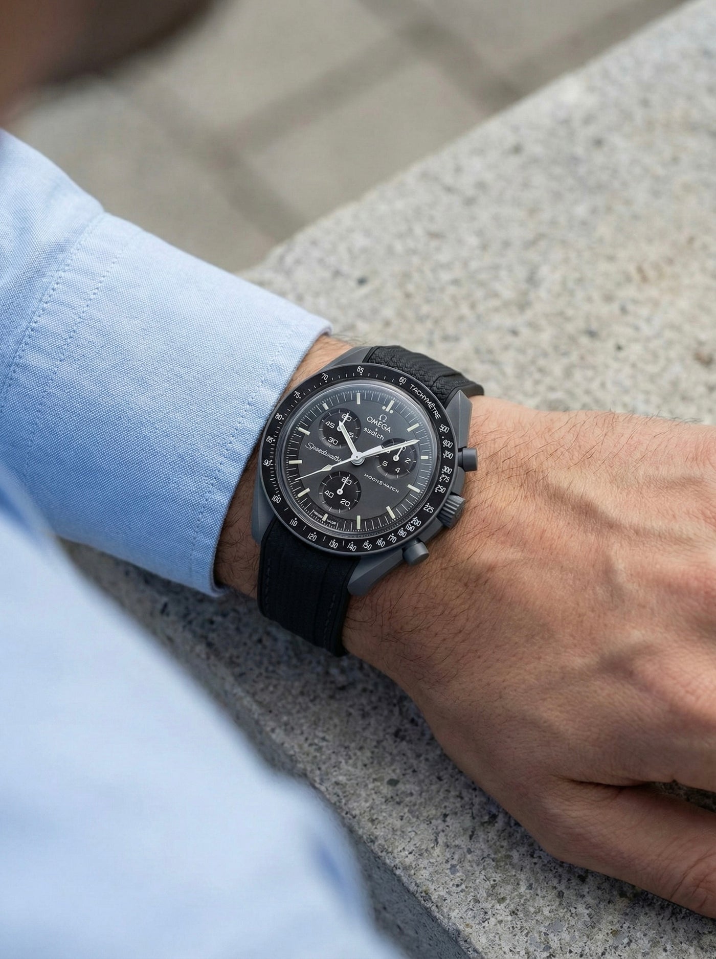 Black Stitch Rubber Strap for Omega x Swatch Mission to Mercury