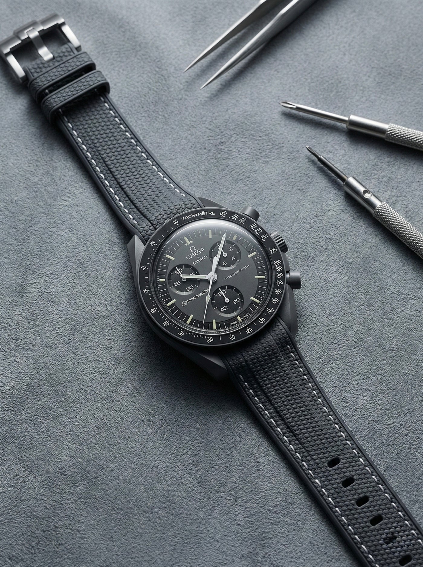 Dark Gray Stitch Rubber Strap for Omega x Swatch Mission to Mercury