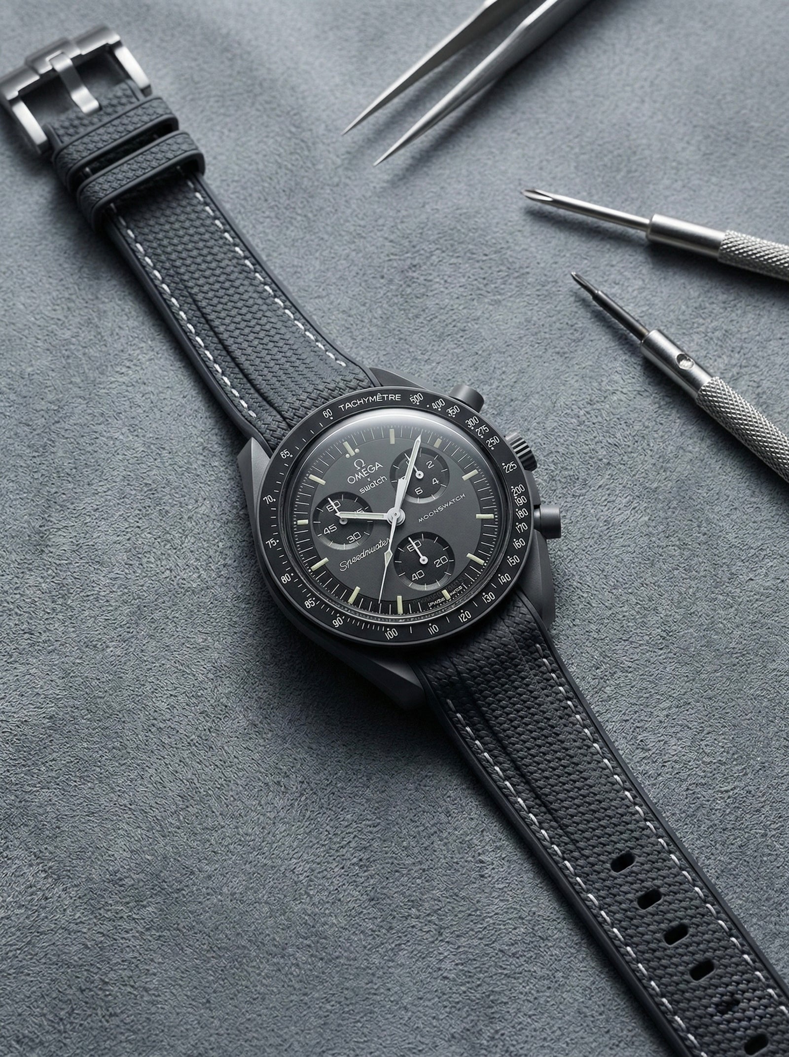 Dark Gray Stitch Rubber Strap for Omega x Swatch Mission to Mercury