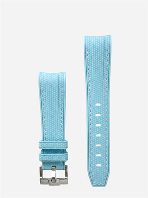Light-Blue-White-Stitch-Rubber-Strap-20mm-Curved-End