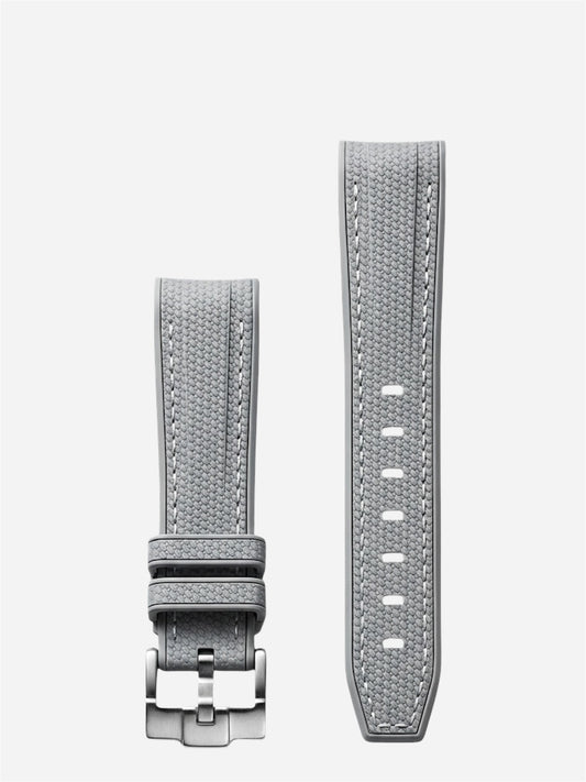 Light-Gray-White-Stitch-Rubber-Strap-20mm-Curved-End