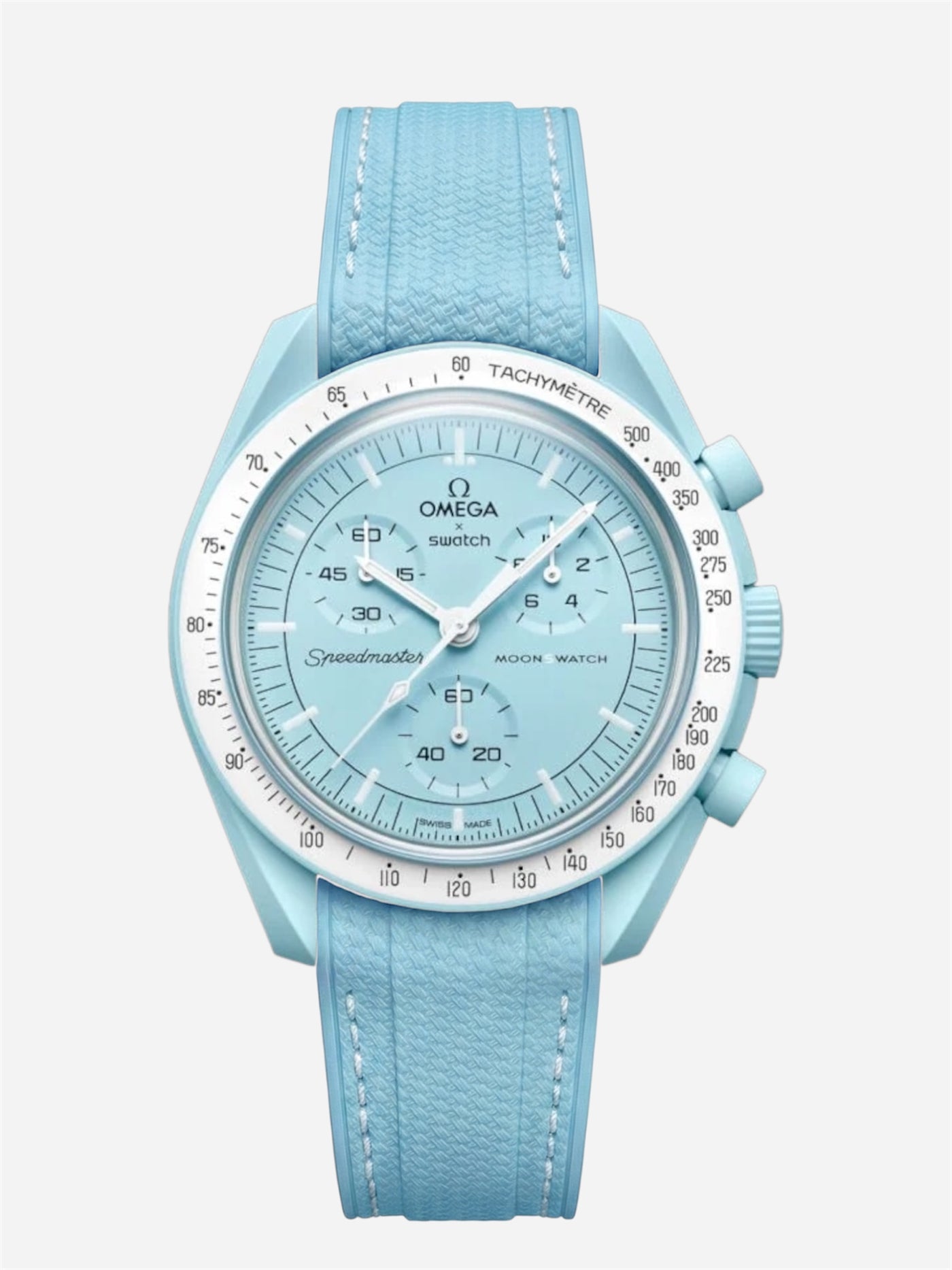 Light Blue Stitch Rubber Strap for Omega x Swatch Mission to Uranus