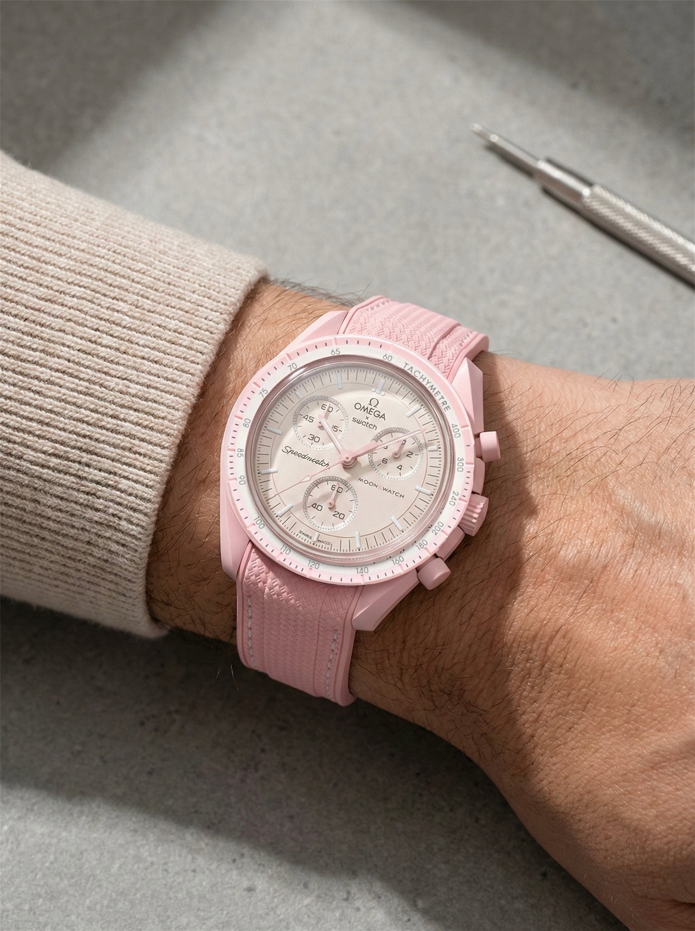 Pink Stitch Rubber Strap for Omega x Swatch Mission to Venus