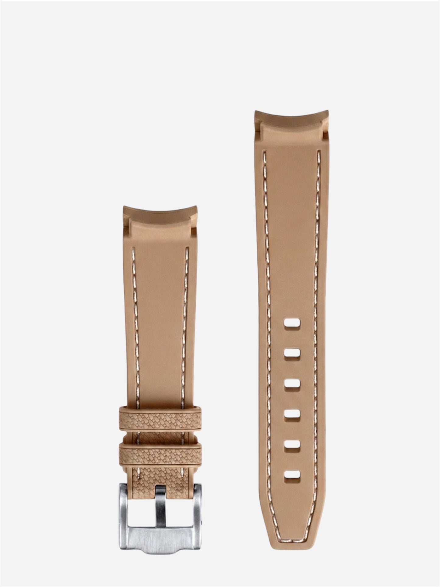 Light Brown/White Stitch Rubber Strap 20mm, Curved End