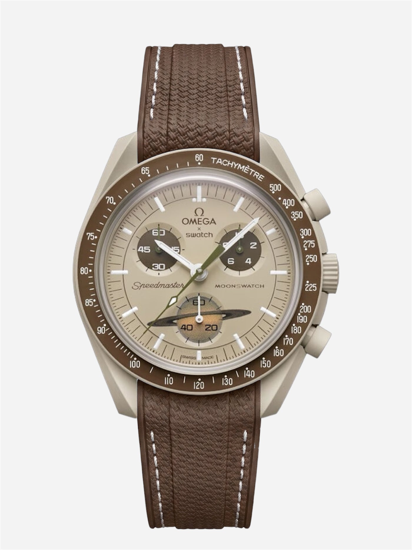 Dark Brown Stitch Rubber Strap for Omega x Swatch Mission to Saturn