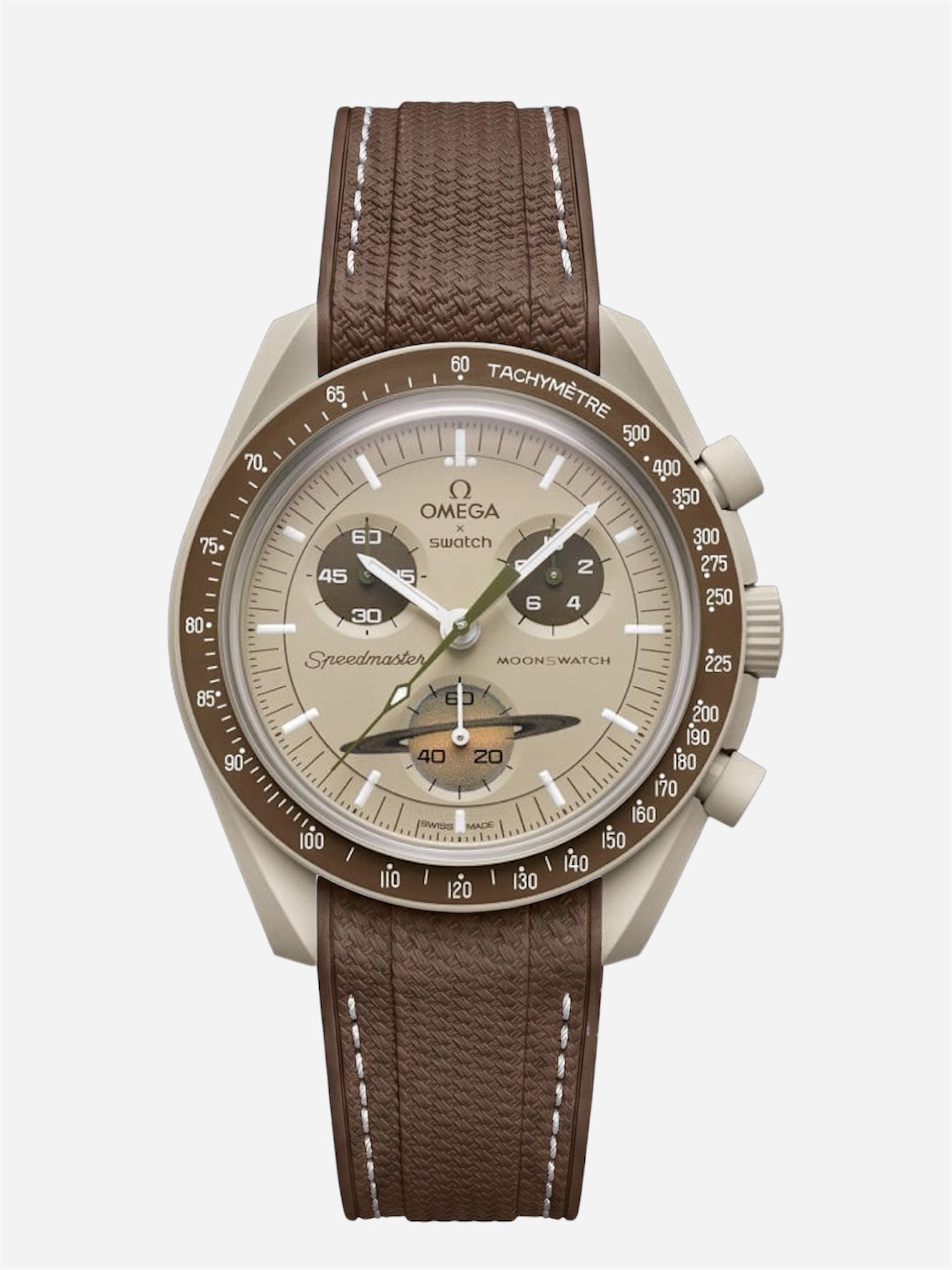 Dark Brown Stitch Rubber Strap for Omega x Swatch Mission to Saturn