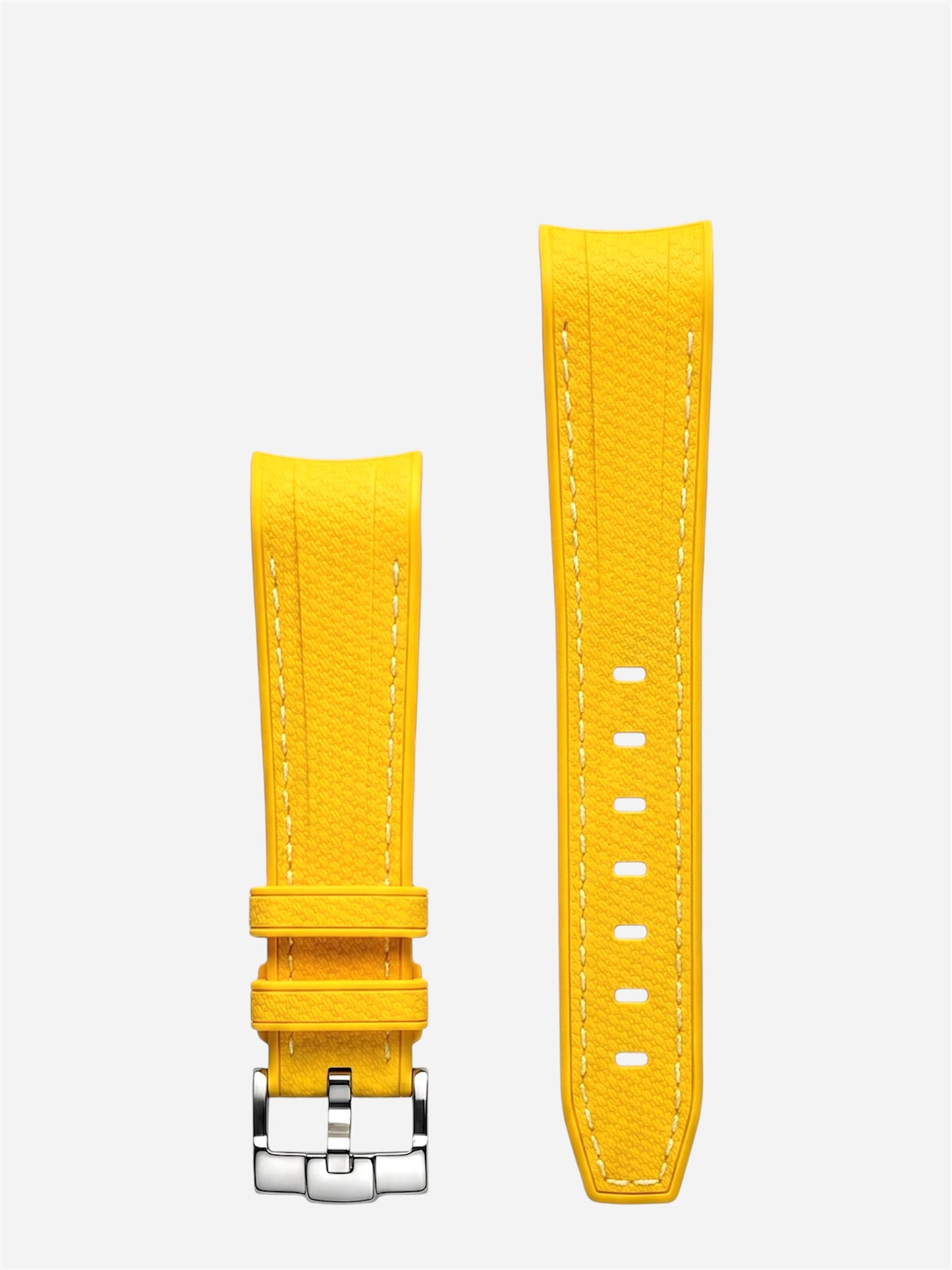 Yellow-White-Stitch-Rubber-Strap-20mm-Curved-End